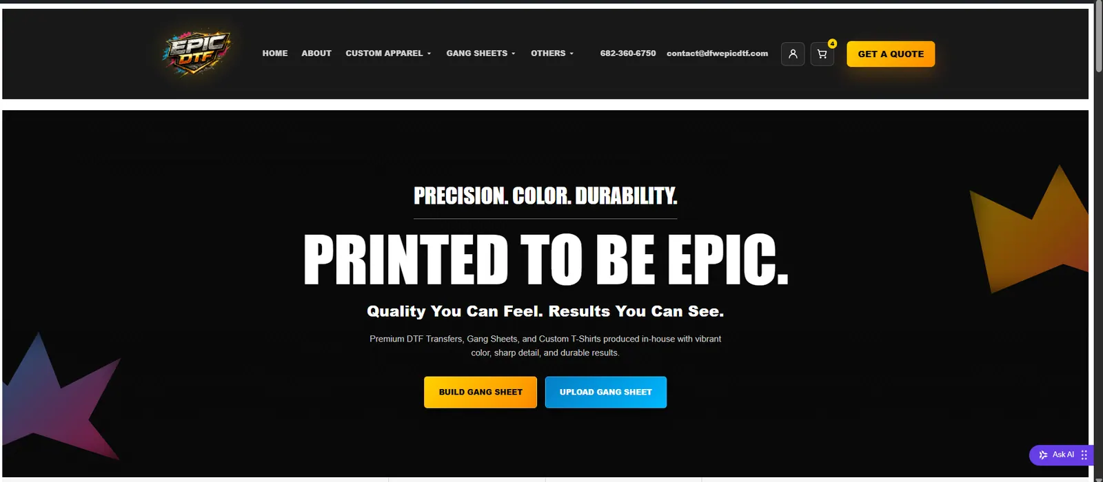 EPIC DTF printing website designed by Capital Signs by Chris