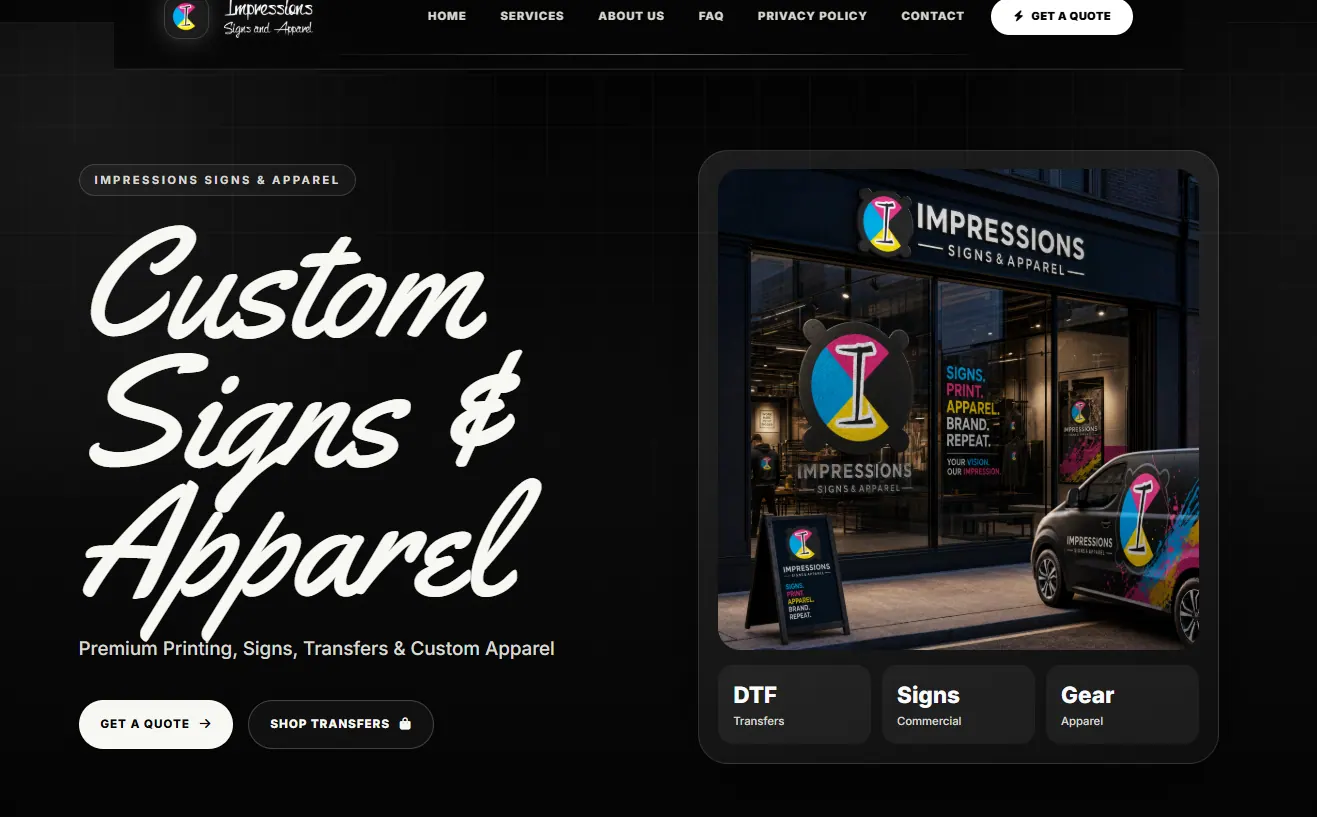 Impressions Signs and Apparel website designed by Capital Signs by Chris