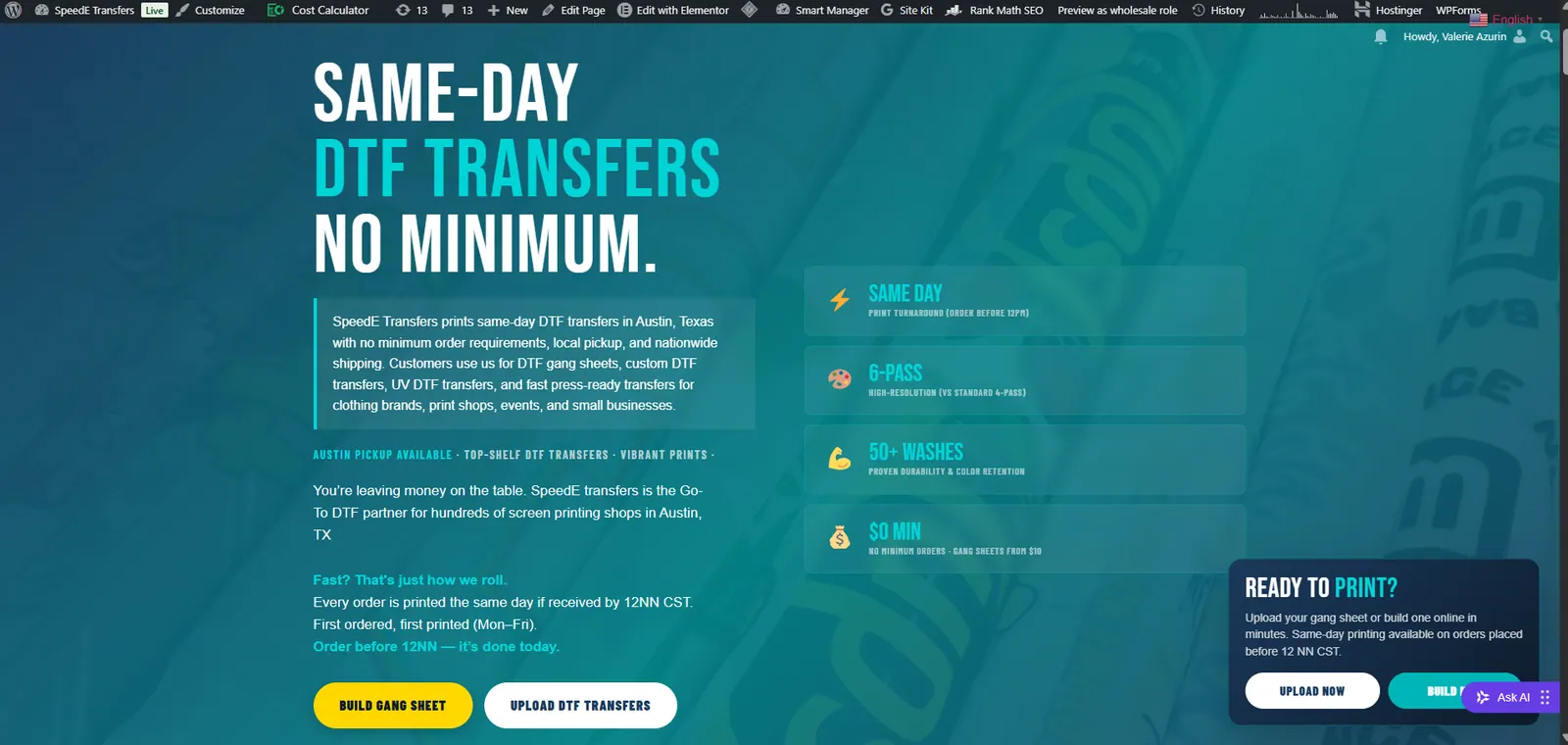 SpeedE Transfers DTF printing website designed by Capital Signs by Chris